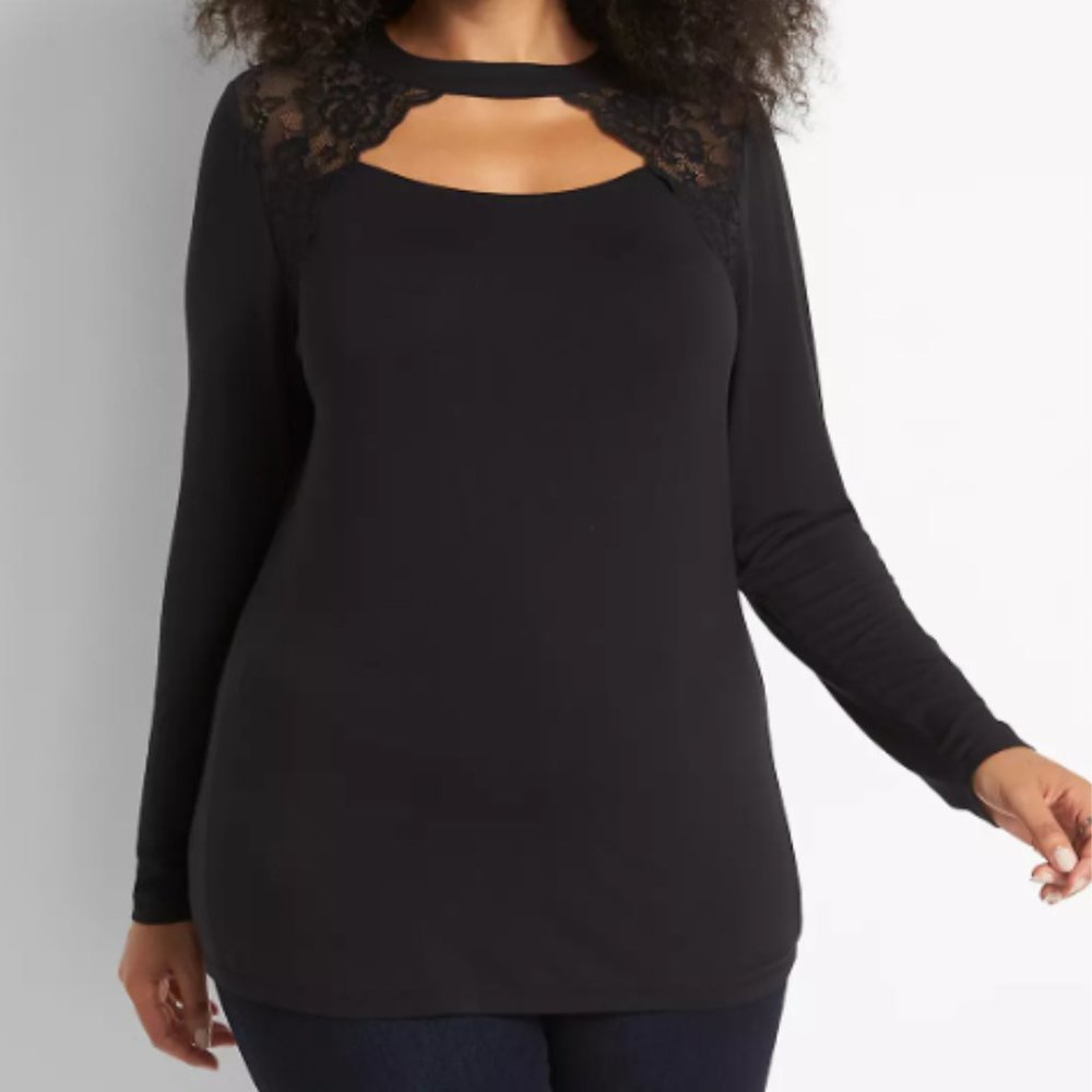 Lane Bryant Long Sleeve Envelope Neck Tee With Lace Detail - Size 18/20